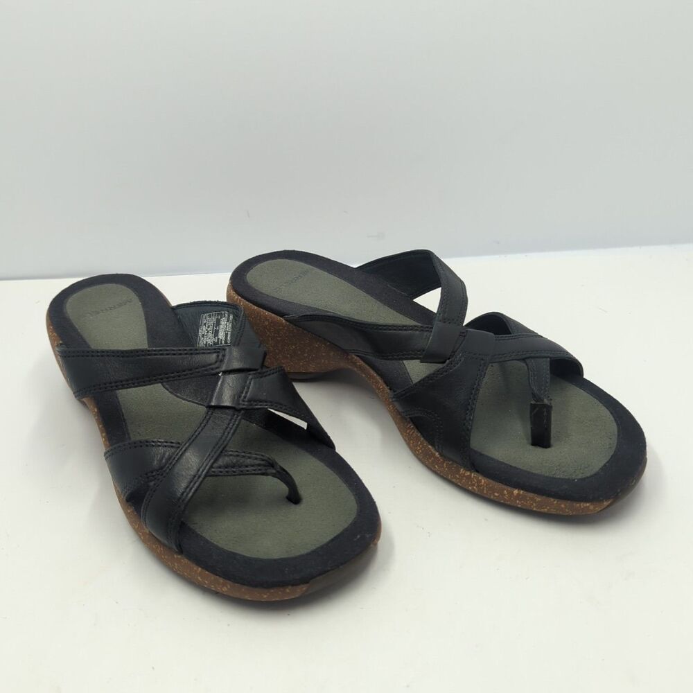 Merrell Women's Sundial Cross Midnight Thong Sandals Black 6 Leather Cork - Picture 5 of 10
